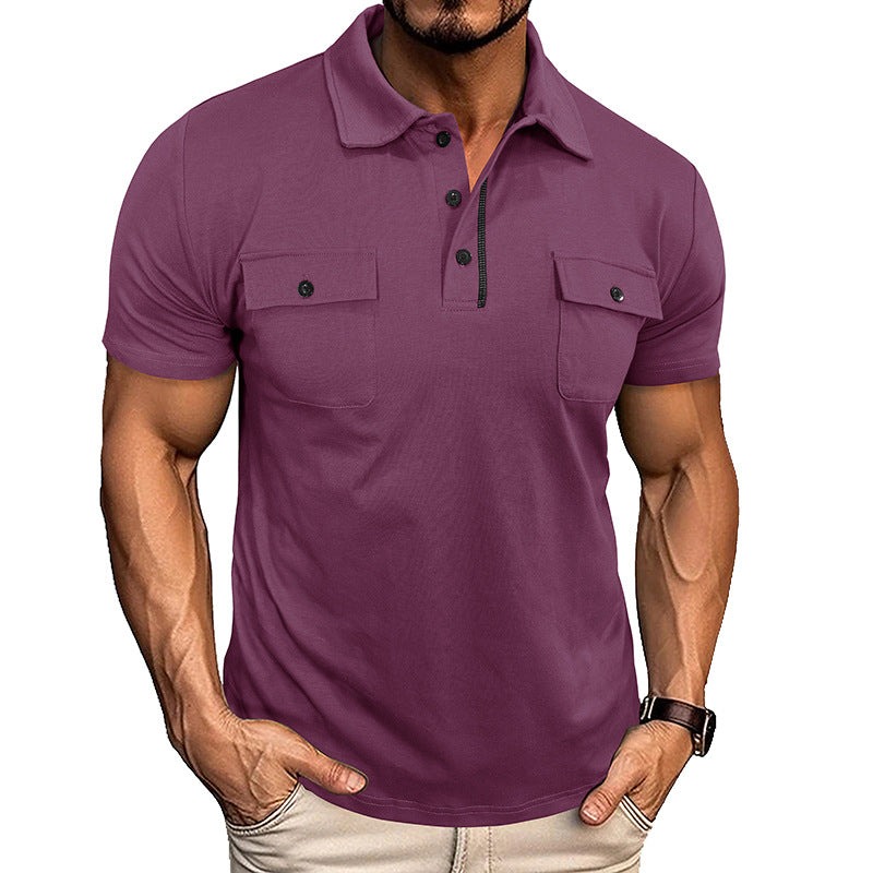 Lapel Button Polo Shirt With Pockets