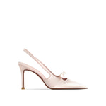 Hollow-out Bow French Satin Stiletto Heels - pink