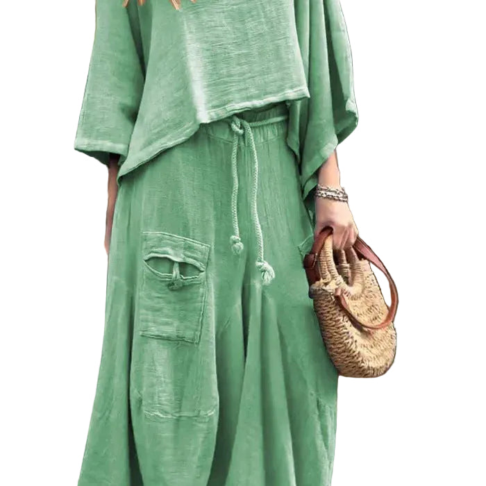 Relaxed Asymmetric Top and Maxi Skirt Setgreen