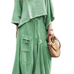 Relaxed Asymmetric Top and Maxi Skirt Setgreen