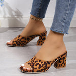 Leopard Square Toe Sandals - camel