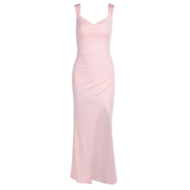 Slim Sleeveless Slit Maxi Dress With Back Tie Design