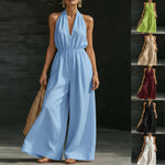 V-neck Halter Jumpsuit - light blue