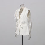 Sleeveless Blazer Vest & Wide Leg Trousers 2 Piece Floral Embroidery Suit Co-ord - white