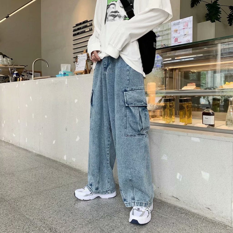 Straight-Leg Casual Loose Cropped Jeans - blue