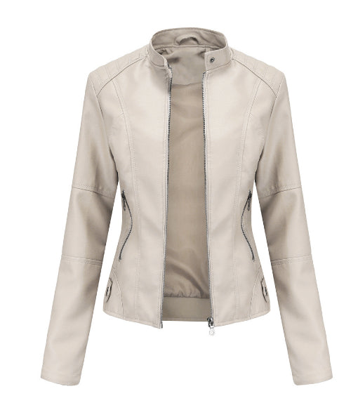 Zip-up Leather Jacket - white