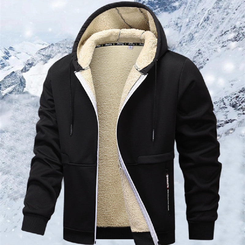 Thick Sherpa Lined Hooded Zipper Jacket - Back