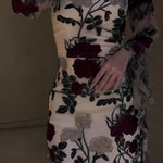 Mesh Floral Embroidered Long-sleeved Maxi Dress