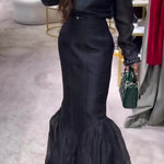 Black Structured Organza Mermaid Maxi Skirt