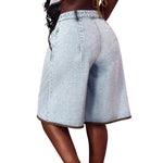 Wide Leg Denim Bermuda Shorts