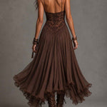 Lace-Detail Flowing Midi Dress - brown