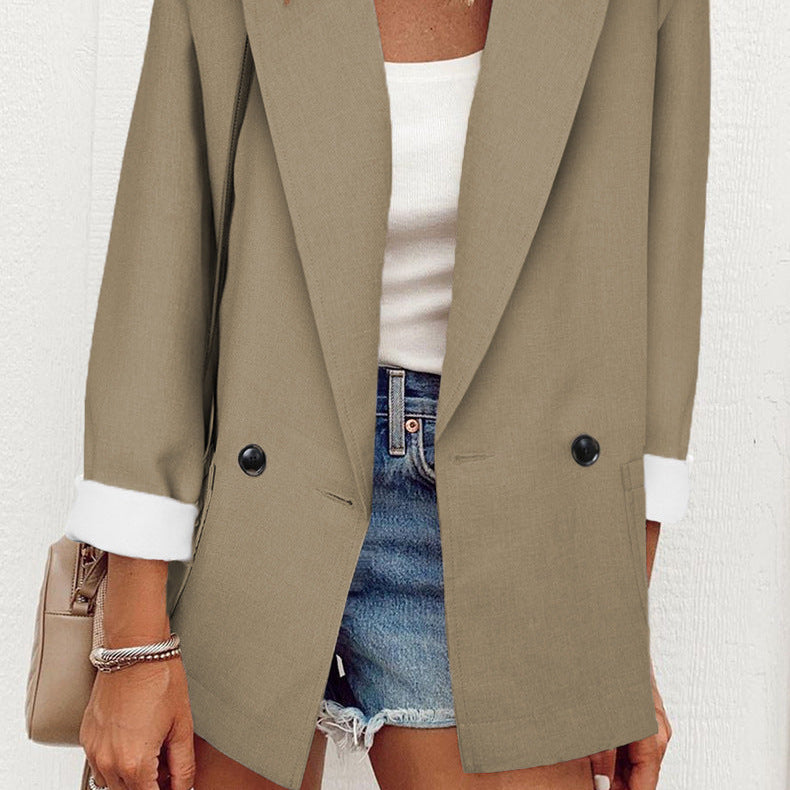 Single Breasted Long Sleeve Temperament Jacket - khaki