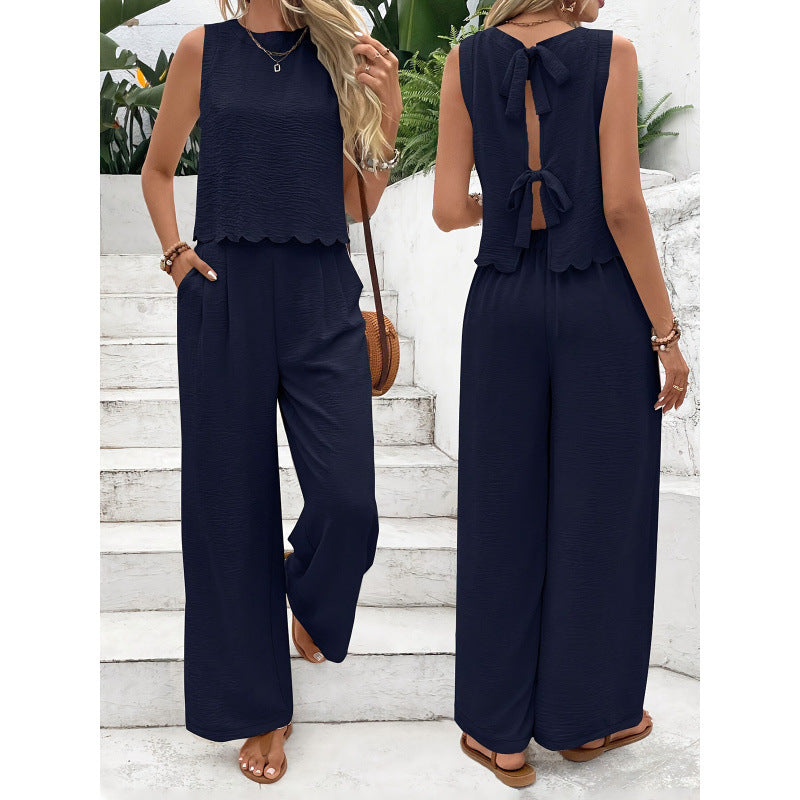 Tank Top Casual Pants Set - Navy Blue