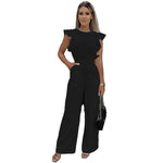 Ruffle Sleeve Belted Wide-Leg Jumpsuit - black