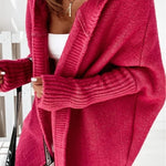 Oversized Bat Sleeve Hooded Cardigan - pink