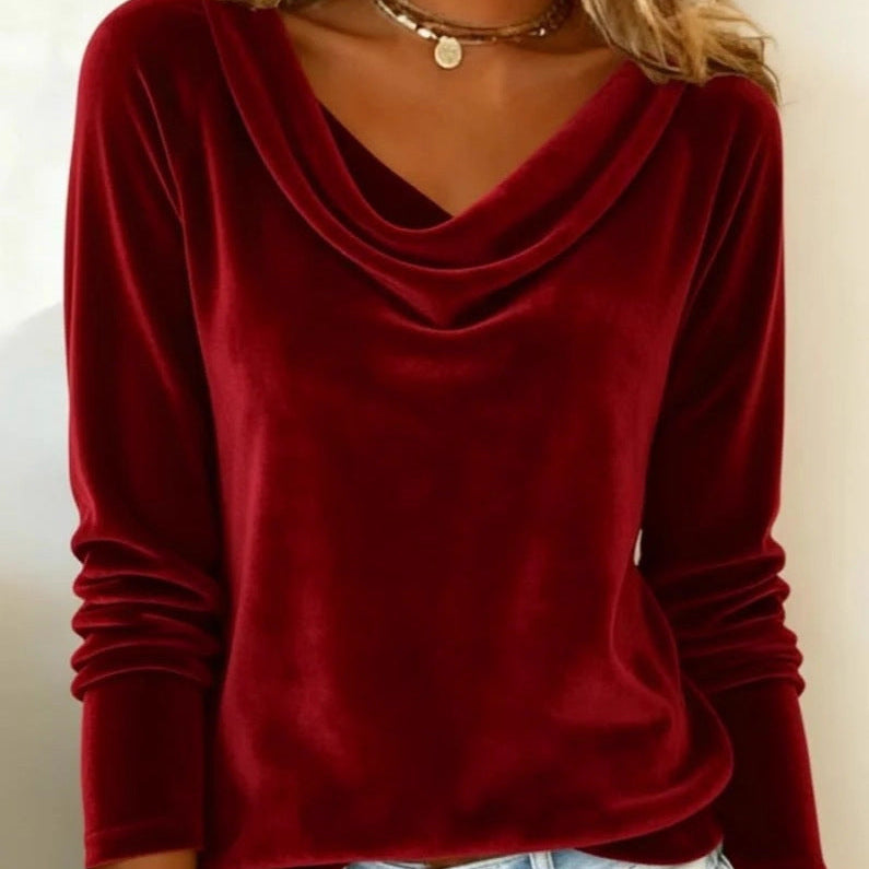 Shimmering Velvet Long Sleeve Loose Blouse