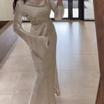 Swing Collar Long Sleeve Jacquard Maxi Dress