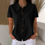Turn-Down Casual Loose Fit Short Sleeve Shirt - black