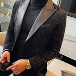 Jacquard Velvet Leather Lapel Men's Blazer