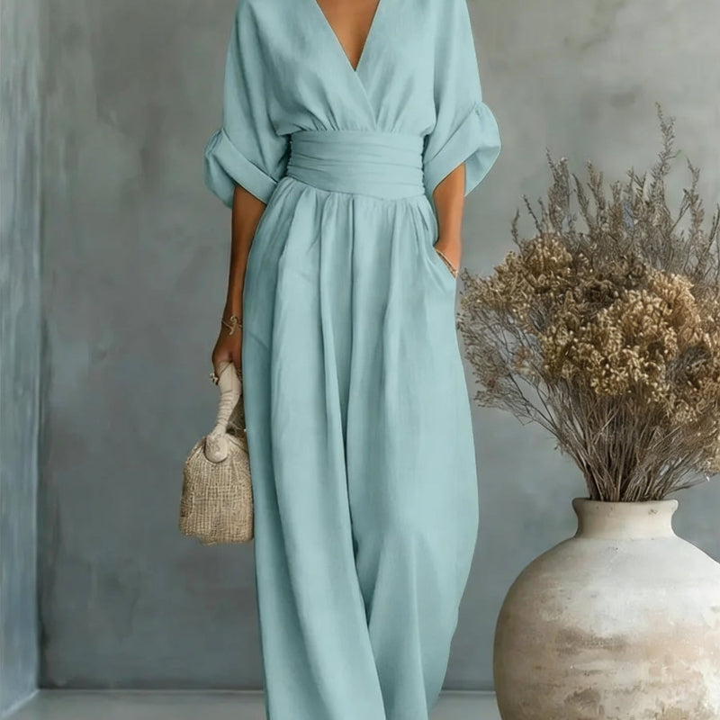 Short-Sleeved Jumpsuit - light blue