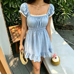 French-Style Square-Neck Puff-Sleeve A-Line Dress