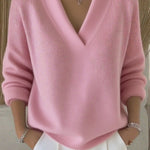 Elegant Soft V-neck Knit – Chic Long Sleeve Style - pink