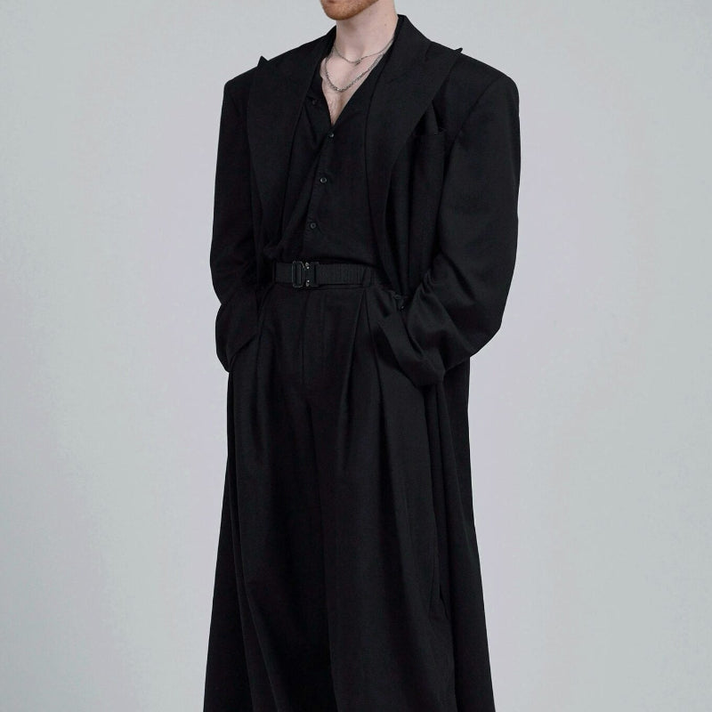 Black Double-breasted Oversized Long Coat