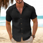Short-Sleeved Button-Down Shirt - black