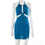 Ruched Slim Elastic Bodycon Mini Dresses - blue