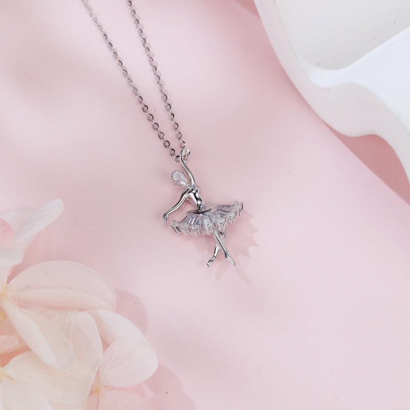 Sterling Silver Ballerina Moissanite Pendant Necklace