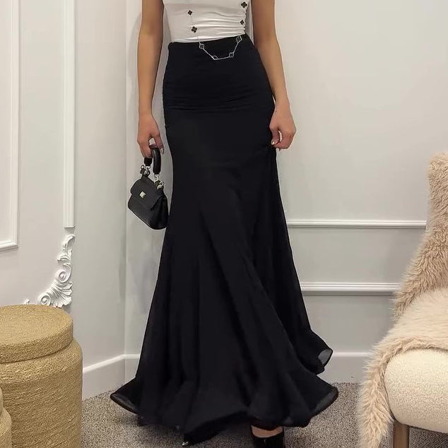 Ruffled Pleated Maxi Skirt - black