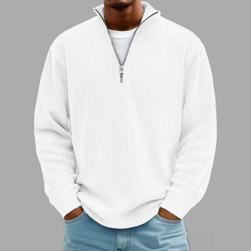 Corduroy Zipper Stand Collar Sweatshirt