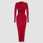 Burgundy Red Cutout Long-sleeved Bodycon Maxi Dress