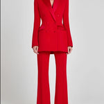 Red Double Breasted Satin Lapel Blazer And Trousers 2-Piece Suit