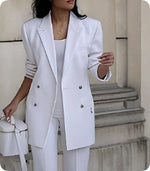 Single-breasted Jacket Top And Slim Fit Trousers Suit - white