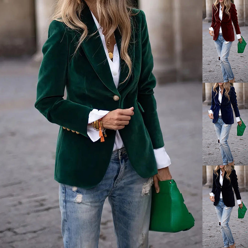 Luxe Velvet Single-Breasted Slim Fit Jacket