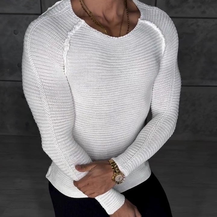 White Knit Slim-Fit Long-Sleeve Top