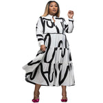 Black and White Abstract Print Tiered Maxi Dress