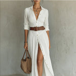 V-Neck Maxi Dress with High Side Split - white