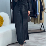 Metallic Maxi Dress With Twist Front Detail And Long Sleeves