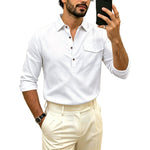 Men's Linen Blend Half-Button Shirt - white