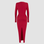 Burgundy Red Cutout Long-sleeved Bodycon Maxi Dress