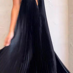 Black V-Neck Pressed Pleated Maxi Dress