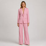 Single Button Blazer & Pleated Wide Leg Pants 2-Piece Suit Set