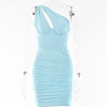 Pleated Elegant Party Mini Dress - light blue