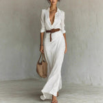 Belted Wrap-Drape Maxi Shirt Dress - khaki - white