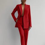 Single-breasted Jacket Top And Slim Fit Trousers Suit - red