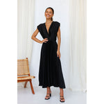 V-neck Pleated Midi Dress