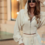 Zip-Up Cropped Hoodie & Wide-Leg Drawstring Jogger Pants Loungewear Two-Piece Co-ord Set
