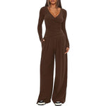Top And Wide-leg Pants Set - brown